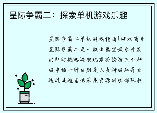 星际争霸二：探索单机游戏乐趣